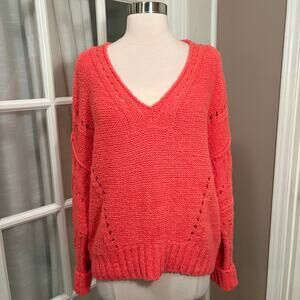 Anthropologie‎ Pilcro Oversized V-Neck Coral Knit Sweater Women’s XS